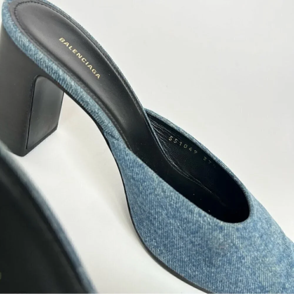 Balenciaga Blue Denim Mules Almond Toe size 37.5 - Picture 5 of 9